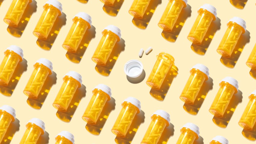 Lines of bottles of prescriptions