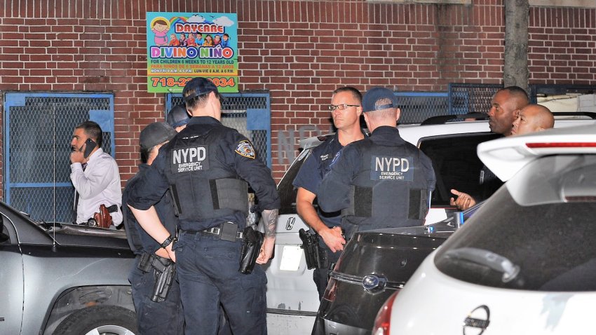 UNITED STATES -September 15: Police are seen on Morris Ave where on Friday, September 15, 2023, at least one child died as a result of coming into contact with a poisonous substance in the  Divino Nino Day Care located at 2707 Morris Ave.  (Photo by Sam Costanza for NY Daily News via Getty Images)