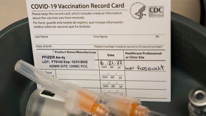 SEATTLE, WA – JUNE 21: Doses of the Pfizer Covid-19 vaccine and vaccination record cards await patients at UW Medical Center – Roosevelt on June 21, 2022 in Seattle, Washington. Covid-19 vaccinations for children younger than 5 began today across the U.S.  (Photo by David Ryder/Getty Images)