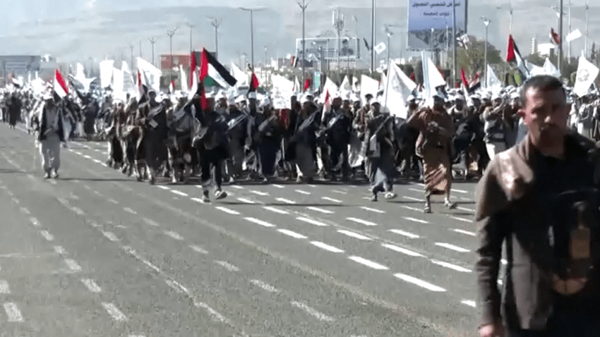 Houthi supporters marching in Yemen.