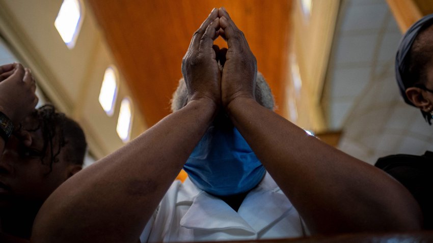 Parishioners attend Sunday Mass at the Saint Peter’s Church in Port-au-Prince, Haiti, on October 24, 2021. – Haiti’s already fragile government faces a serious new crisis after one of the island nation’s increasingly brazen criminal gangs kidnapped a large US and Canadian missionary group. (Photo by Ricardo ARDUENGO / AFP) (Photo by RICARDO ARDUENGO/AFP via Getty Images)