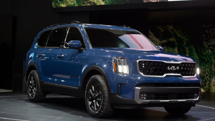 A Kia Telluride sports utility vehicle (SUV) is unveiled during the 2022 New York International Auto Show (NYIAS) in New York, U.S., on Wednesday, April 13, 2022.