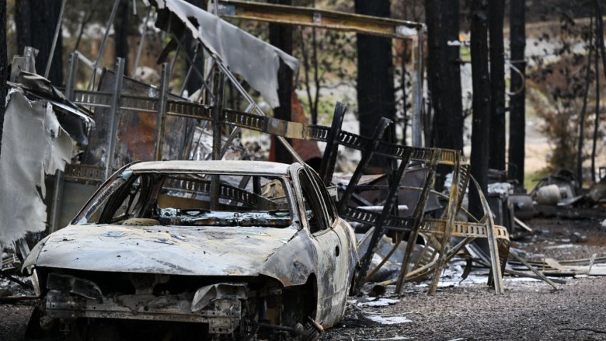 NEW MEXICO, USA – JUNE 20: A view of burnt cars and structures as the wildfire of South Fork Fire continue in Ruidoso of New Mexico, United States on June 20, 2024. (Photo by Tayfun Coskun/Anadolu via Getty Images)