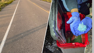 La primera imagen es sobre la metanfetamina en la carretera. La segunda imagen es sobre la hielera con pastillas azules y el teléfono.