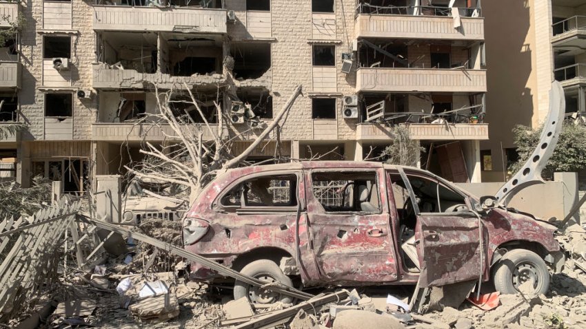 Aftermath of an overnight Israeli airstrike that targeted Beirut