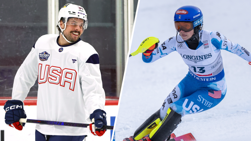 Split image of Auston Matthews and Mikaela Shiffrin