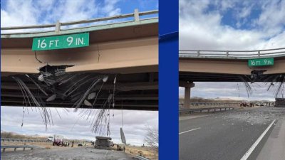 Camión que cargaba una excavadora choca con un puente en la I-10 causando daños graves