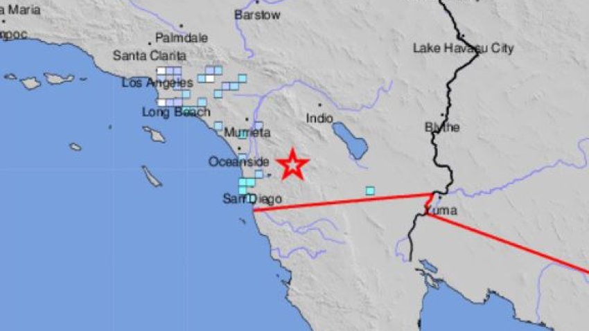 Map shows location of April 14, 2025 earthquake in San Diego County.