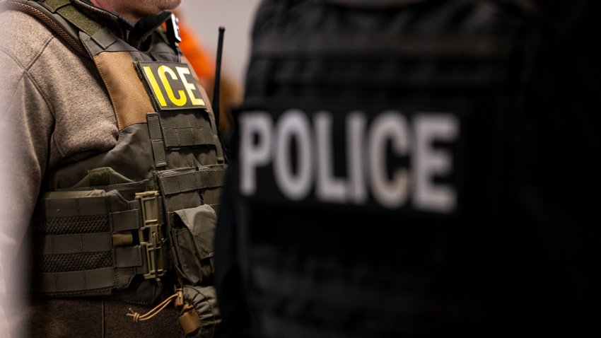 US Immigration and Customs Enforcement (ICE) agents, along with other federal law enforcement agencies, attend a pre-enforcement meeting in Chicago, Illinois, US, on Sunday, Jan. 26, 2025. President Donald Trump has pledged to carry out the largest deportation effort in US history, vowing to ultimately deport all of the foreigners living in the country without permission. Photographer: Christopher Dilts/Bloomberg via Getty Images