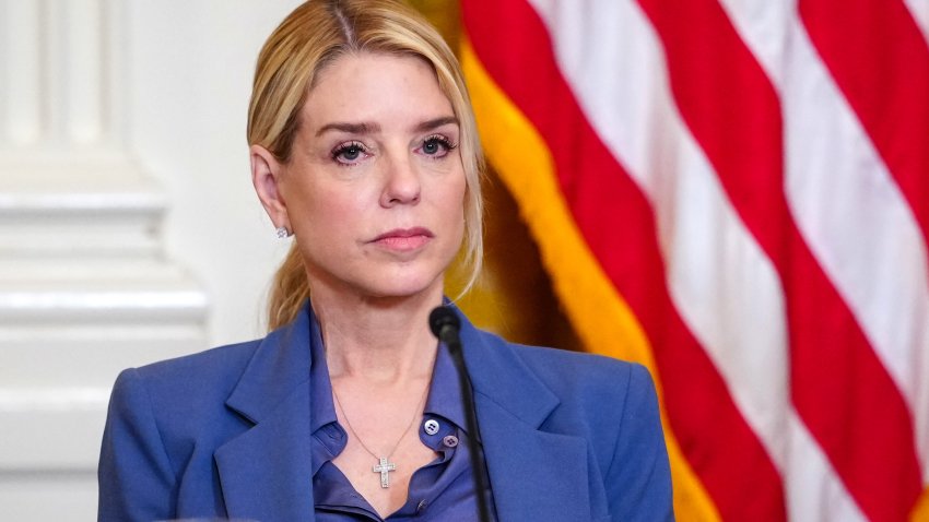 Pam Bondi, US attorney general, during a meeting with trustees of the John F. Kennedy Center for Performing Arts in the East Room of the White House in Washington, DC, US, on Monday, March 16, 2026.