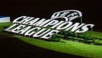 January 21, 2025, Estádio da Luz, Lisbon, Portugal – UEFA Champions League: Benfica vs Barcelona; Champions League logo on the pitch
